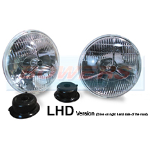 LHD Lucas P700 Style 7" Tripod Sealed Beam Headlights/Headlamps Halogen H4 Conversion